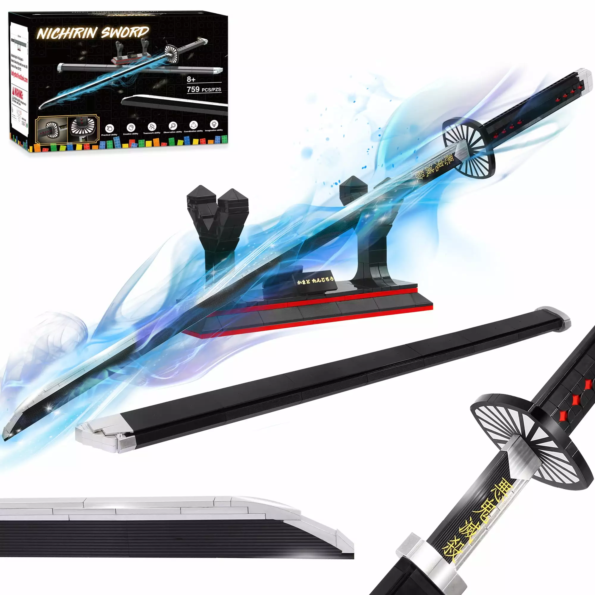 Demon Slayer Swords Compatible with Lego. 40in Kamado Tanjiro Sword Building Block with Scabbard and Stand. Anime Sword Toy Building Set Katana Demon Slayer Gift Toys for Ages 8-13. 759 Pcs