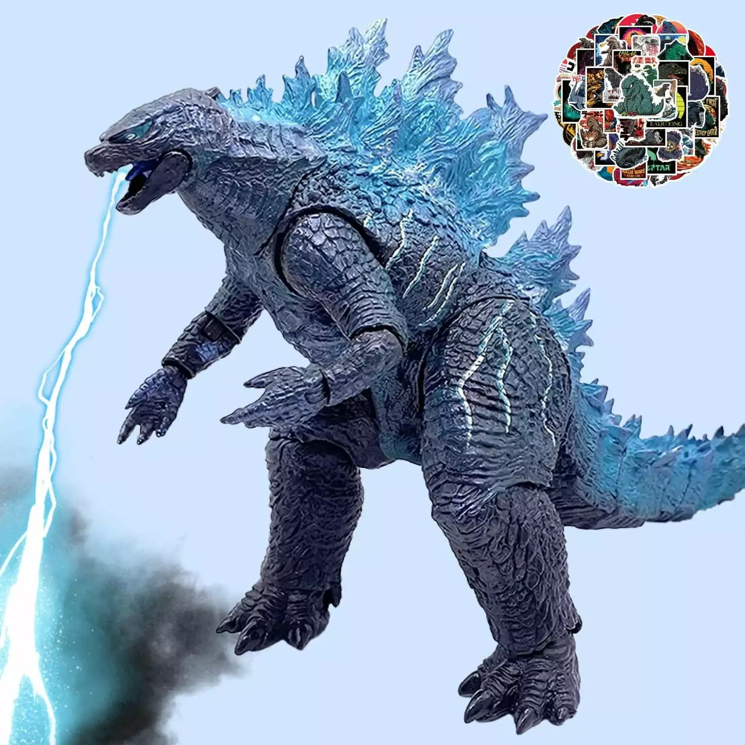 Dinosaur G??dzill?? Toy Action Figure - Movie King of M??nsters G??dzill?? Series Toy - (Breathing with Atoms) Movie Series Movable Joints Soft Vinyl. (Blue) + Gift 50 Brand Stickers and Travel Bag