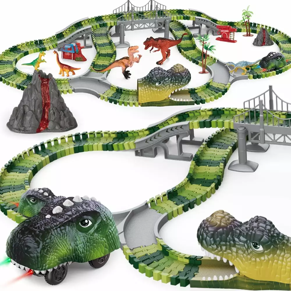 Dinosaur Toys Race Car Dinosaur Track Set for Kids. 237 Pcs Flexible STEM Playset Christmas Gifts for 3 4 5 6 7 8 Boys Girls