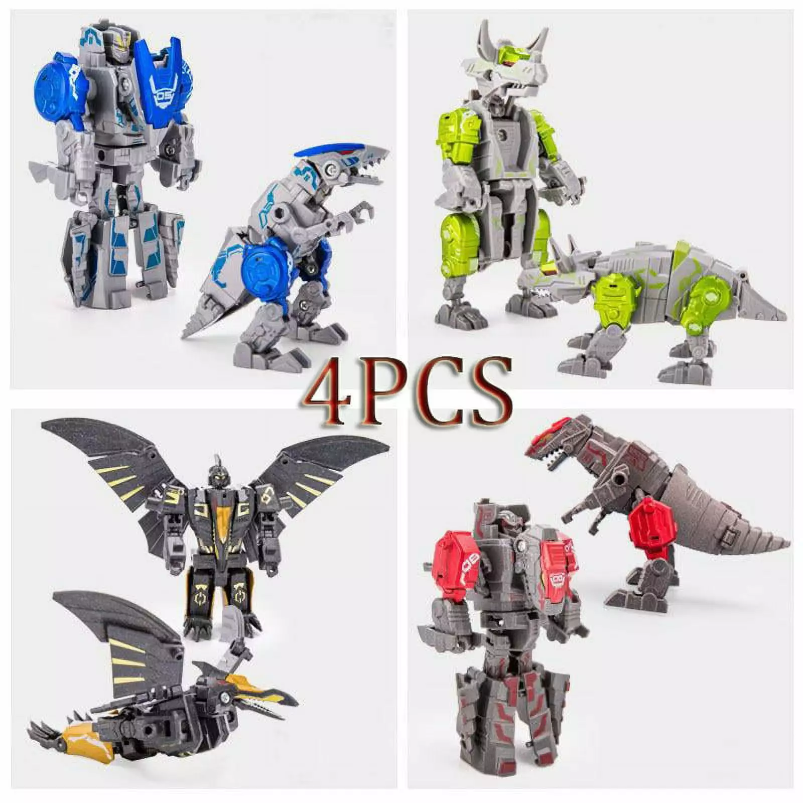 Dinosaur Transforming Robot Toys for Kids 6+. 4 Packs STEM Transformed Action Figure Alloy Dinosaur Toys