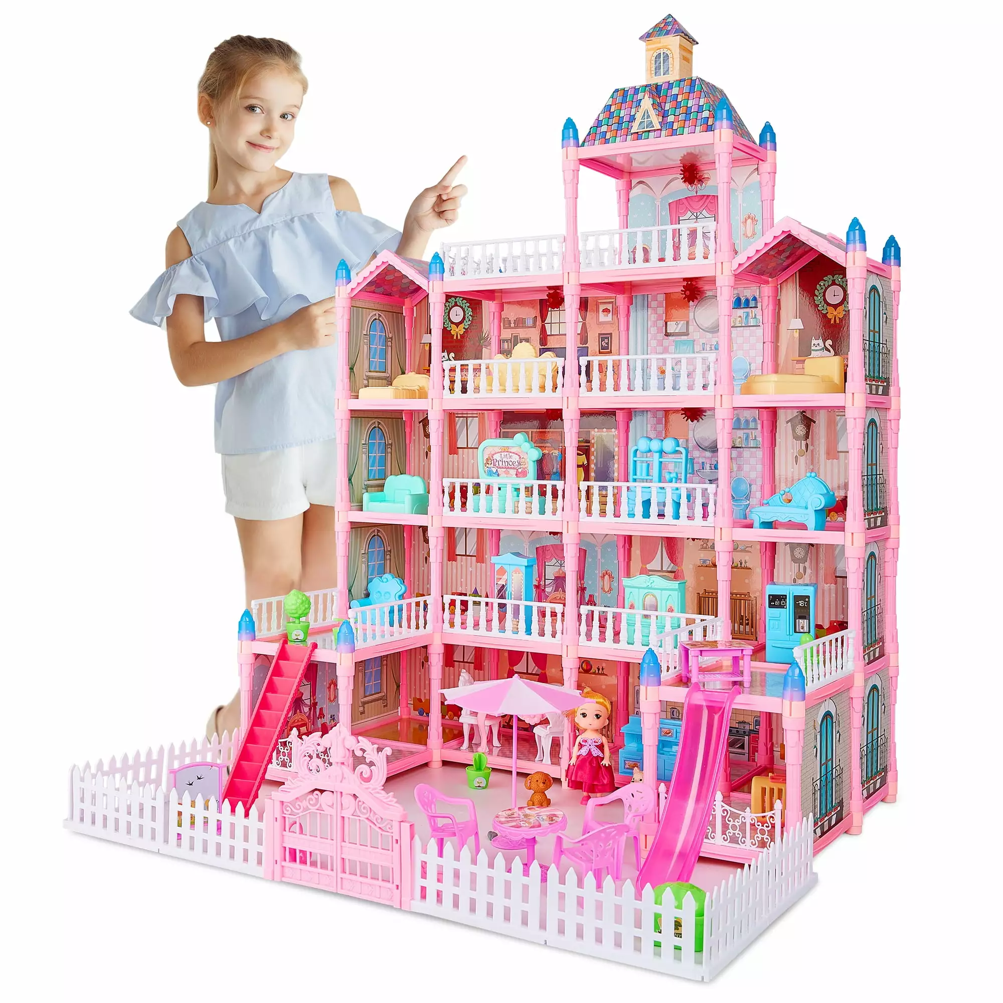 Doll House Dreamhouse for Girls & Boys. 5-Story 19 Rooms Playhouse with 1 Doll Toy Figures. Fully Furnished Fashion Dollhouse. Play House with Accessories. Christmas Gift Toy for Kids Ages 3 4 5 6 7 8