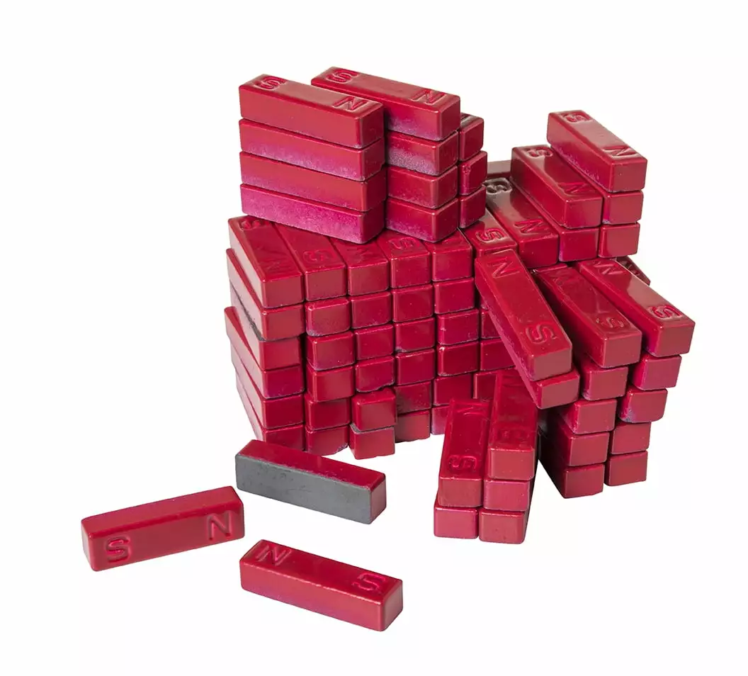 Dowling Magnets Red Ceramic Bar Magnets Marked North/South. 1-3/16 x 5/16. Pack of 100