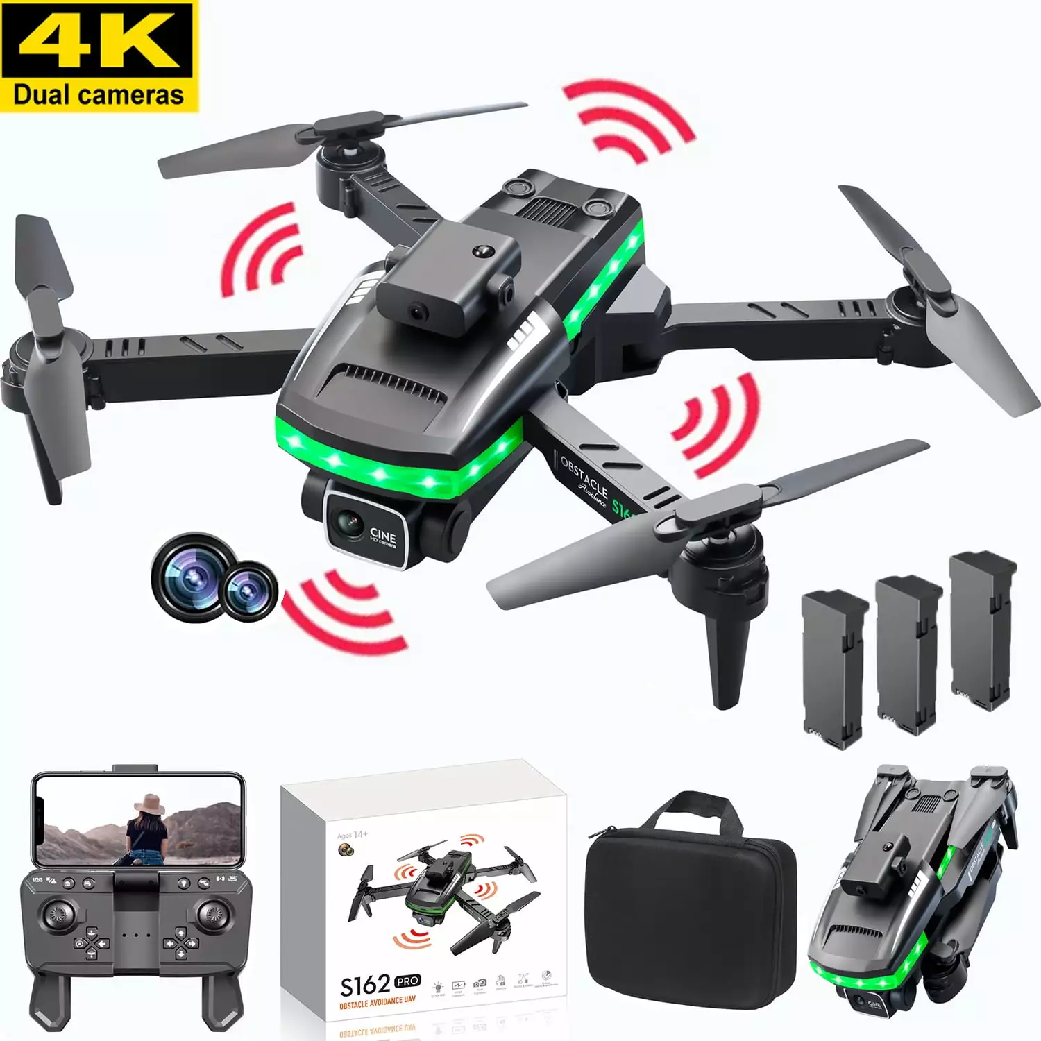 Drone for Kids and Adults. 2.4G FPV RC Quadcopter with 4K Dual Camera 360?? Smart Obstacle Avoidance. Altitude Hold. Headless Mode