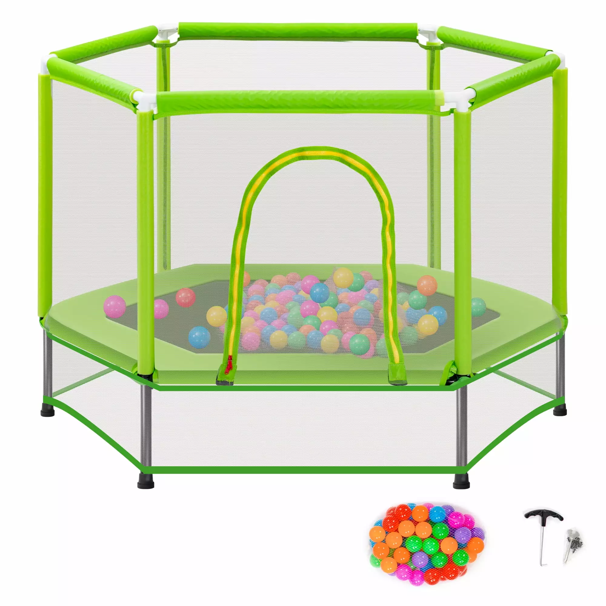 EUROCO 55'' Trampoline for Kids. Toddlers Trampoline with Enclosure Net and Balls. Mini Trampoline. Indoor & Outdoor Trampoline. Gifts for Kids. Baby Toddler Trampoline Toys. Green