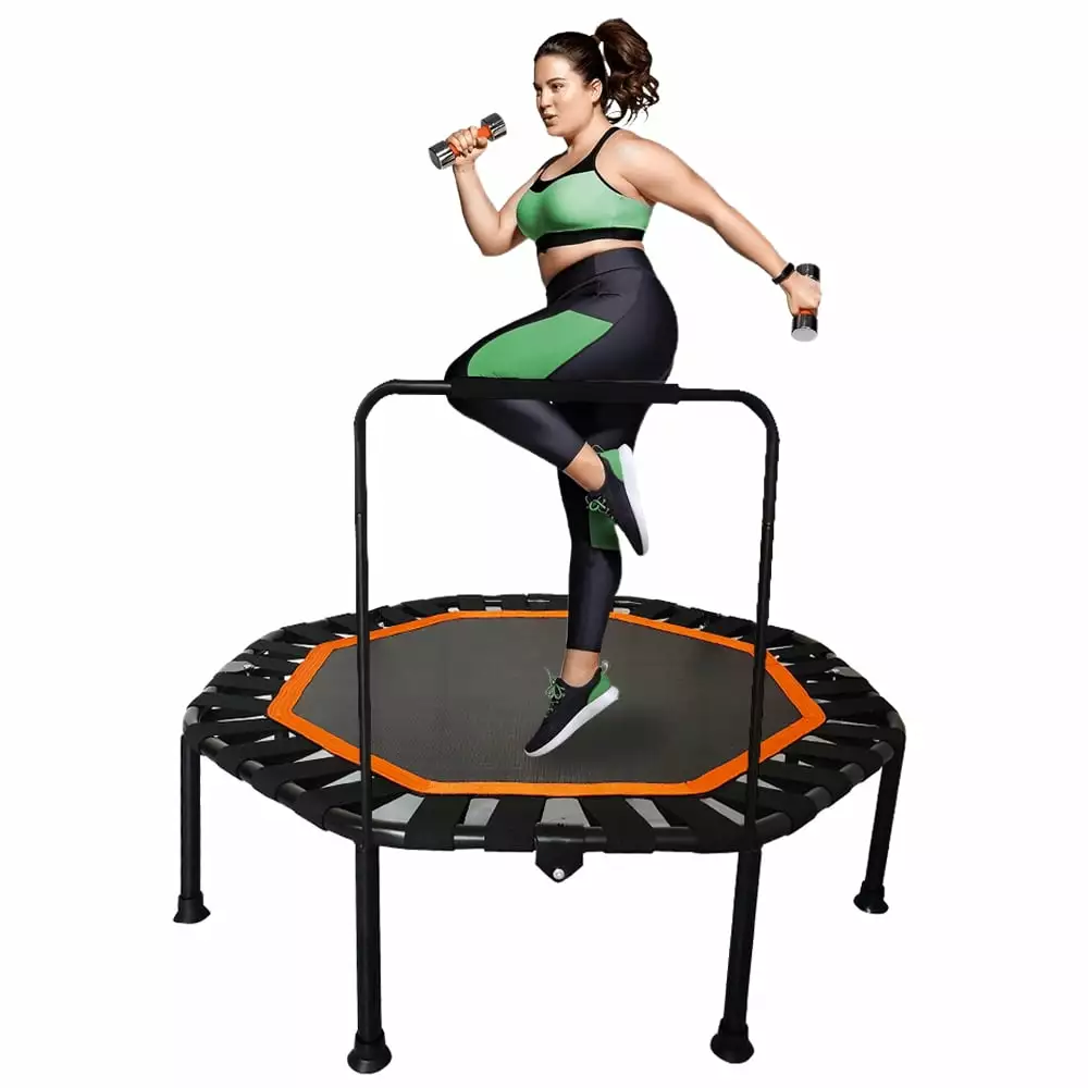 Eccomum 42 Foldable Mini Trampoline Max Load 660lbs. Fitness Rebounder with Foam Handle. Exercise Trampoline for Adults Indoor/Garden Workout