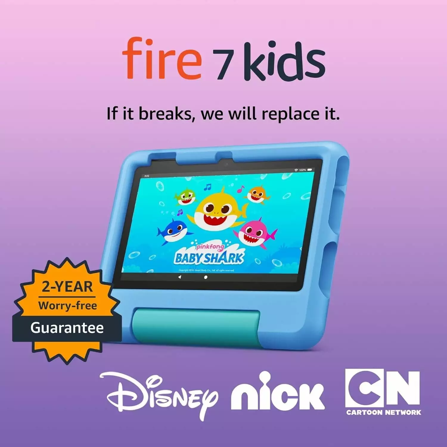 Fire 7 Kids tablet. 7 display. ages 3-7. with ad-free content kids love. 2-year worry-free guarantee. parental controls. 16 GB. (2022 release). Blue