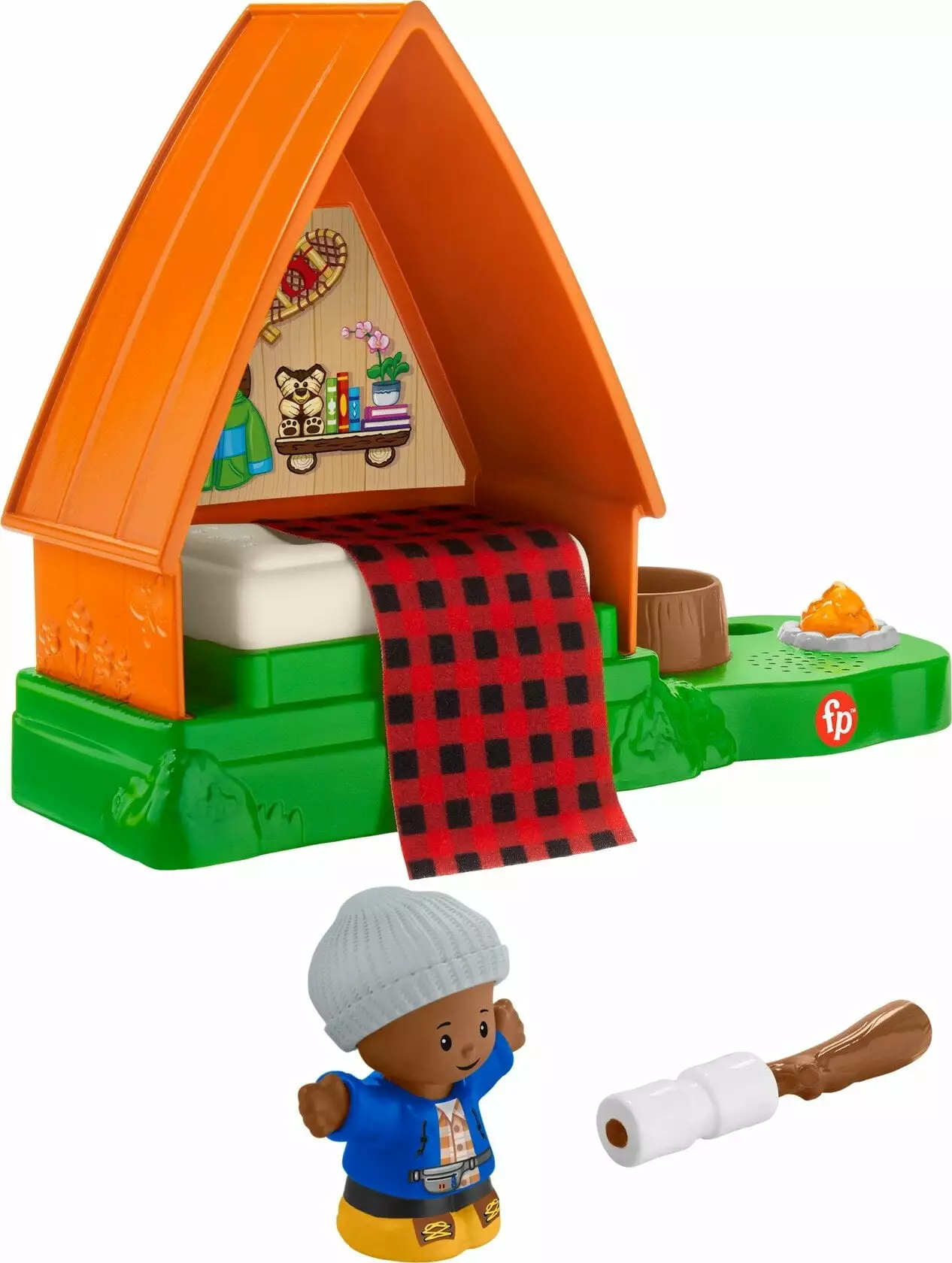 Fisher-Price Little People Cabin Playset with Camp Fire Light and Sounds. 3 Pieces. Toddler Toy