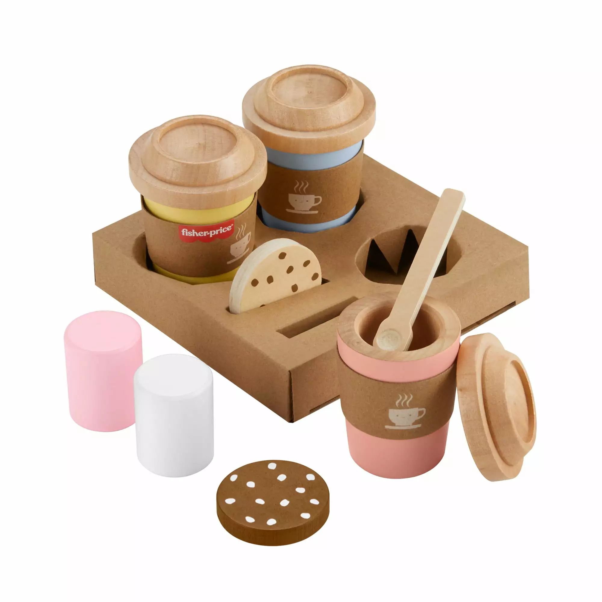 Fisher-Price Wooden Coffee To Go Set. 15-Piece Cafe Shop Playset Preschool Role-Play