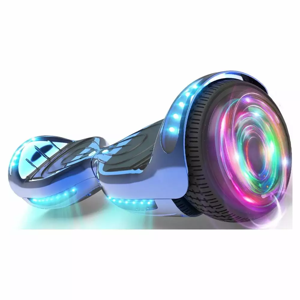 Flash Wheel Hoverboard 6.5 Bluetooth Speaker with LED Light Self Balancing Wheel Electric Scooter - Chrome Blue