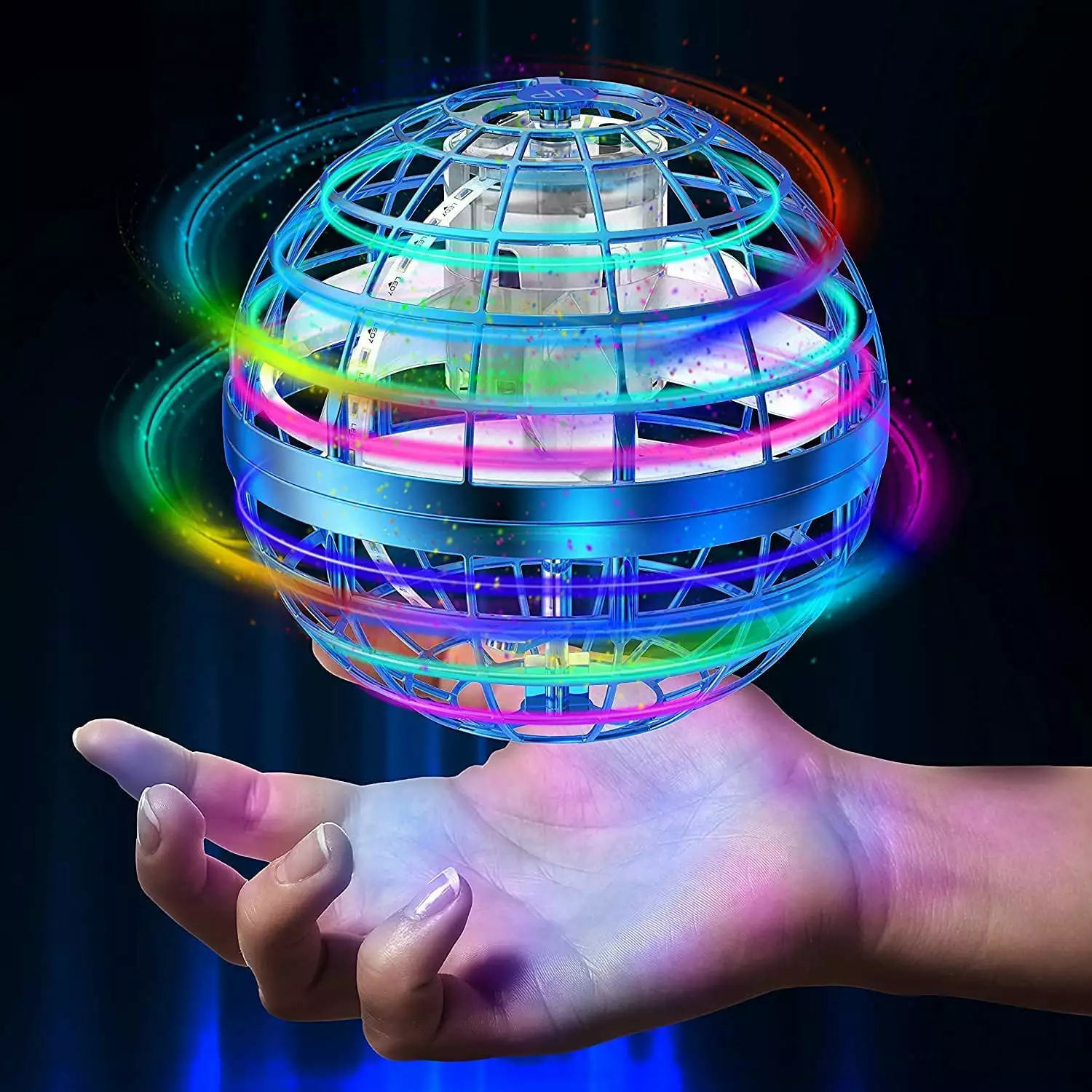 Flying Orb Ball Toys DIY Globe Shape Magic Controller Mini Drone Floating Toy.Built-in RGB Led Lights Spinner for Kids Adults Outdoor Indoor(Blue)