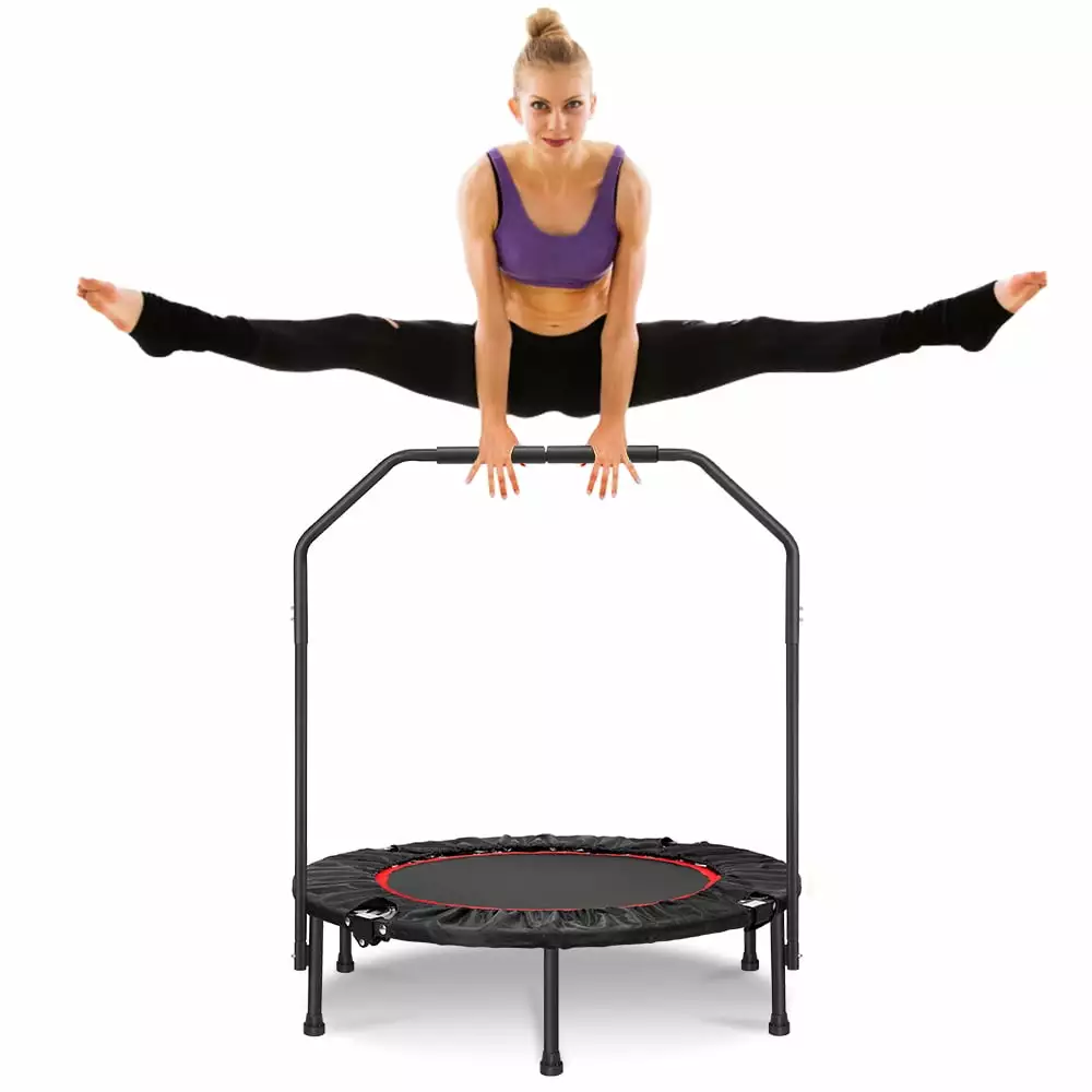 Foldable Mini Trampoline. 40 Fitness Trampoline Stable & Quiet Exercise Rebounder for Kids Adults Indoor/Garden Workout Load 330 lbs Portable Rebounder Trampoline with Foam Handle