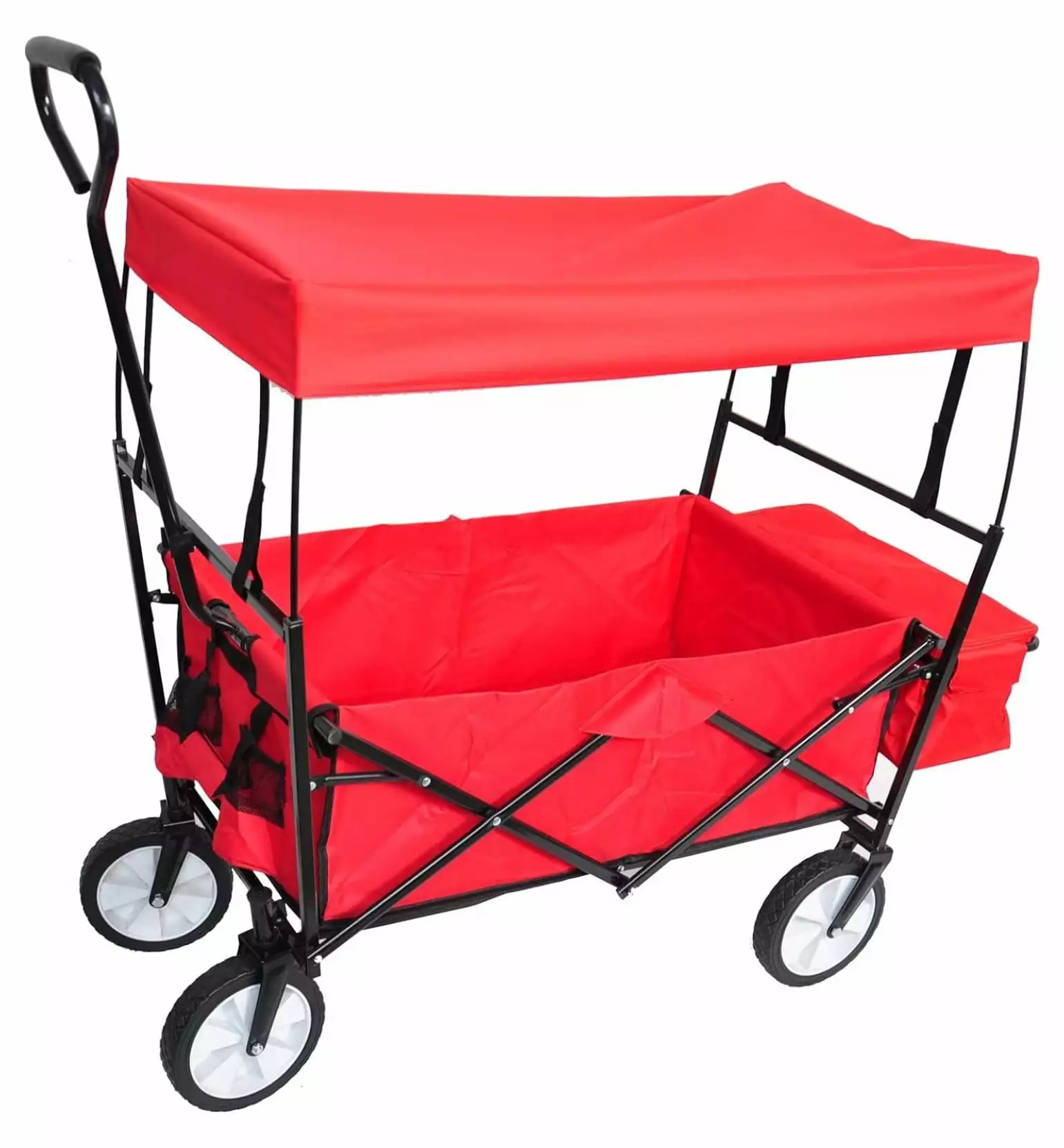 Folding Utility Beach Wagon Cart for Kids.Collapsible Wagon with Removable Canopy