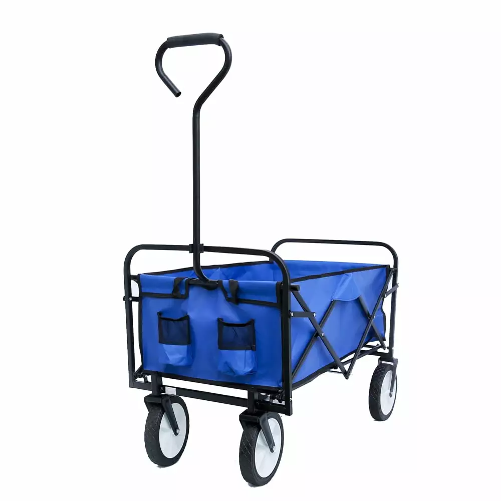 Folding Wagon. Garden Cart Heavy Duty Collapsible Folding All Terrain Utility Beach Garden Shopping. Utility Cart Collapsible (Blue)