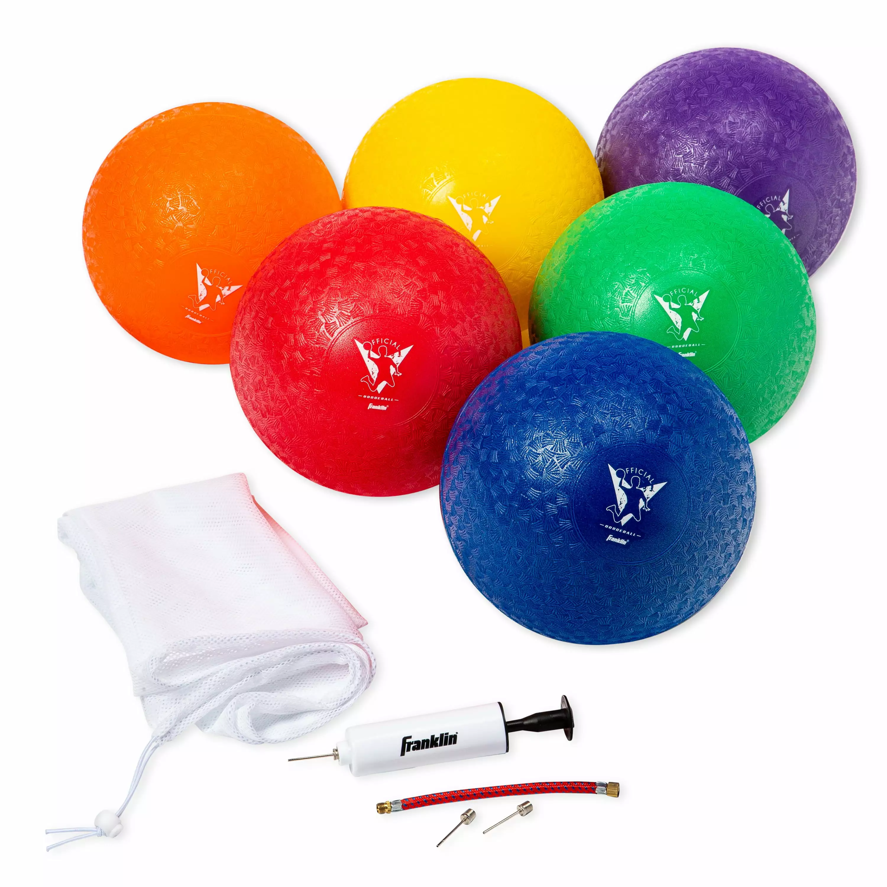 Franklin Sports Kids Dodgeballs - 6 Pack of 7 inches Inflatable Playground Balls for Kickball. Dodgeball and More - Soft Cover - Pump and Carry Bag Included