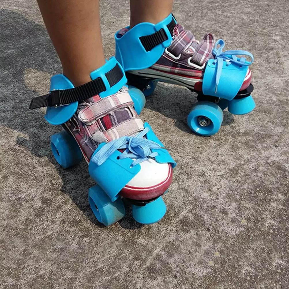 Frcolor Children Adjustable Double Row Skating Patins Four Wheels Skates Shoes Children Gifts Size 25-32 (Blue)