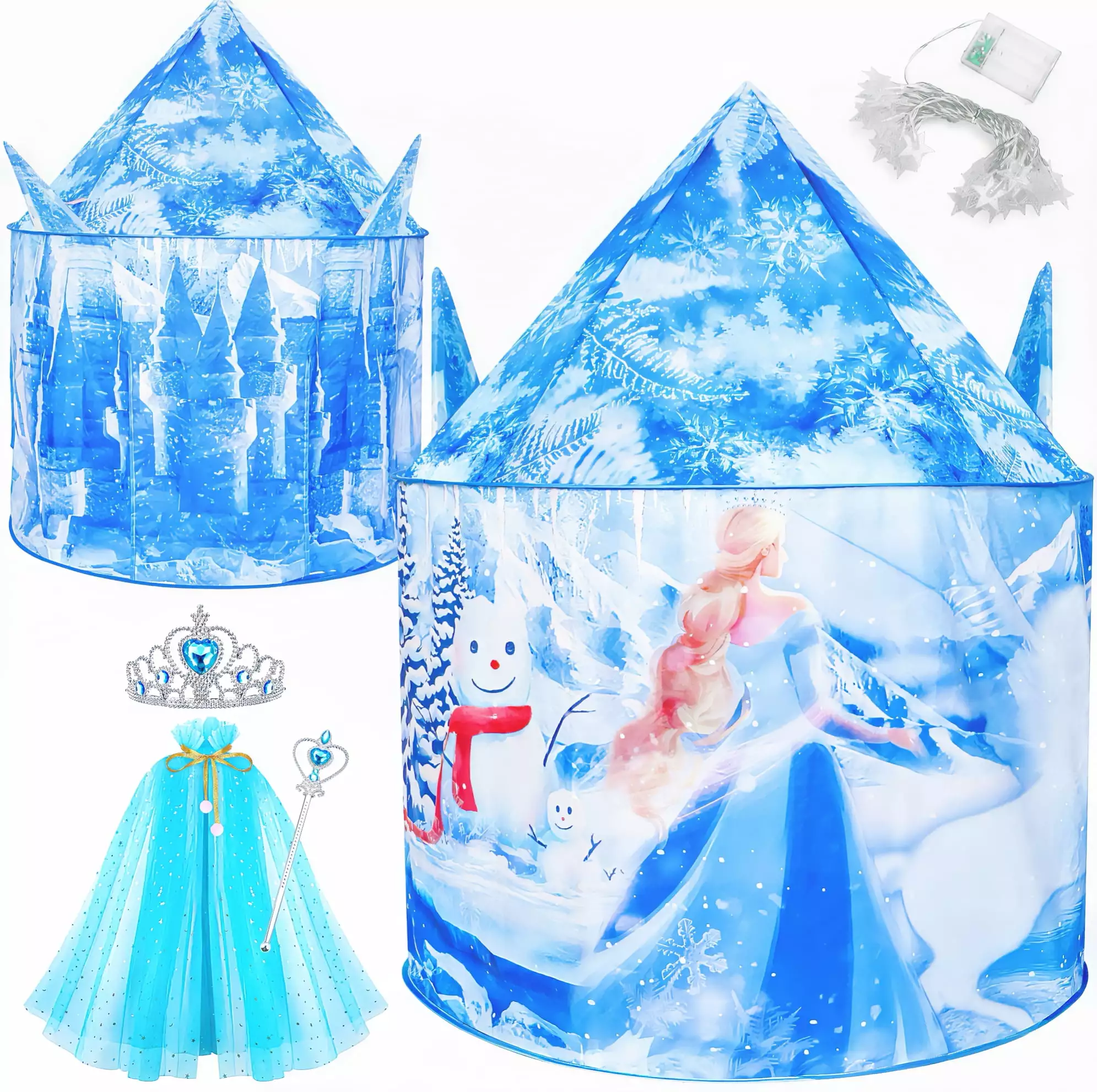 Freecat Play Tent for Girls. 53 inch Light up Frozen Ice Castle Playhouse w/ Windows &Doors. Girls Christmas Gift Toy for Indoor/Outdoor Use. Birthday Party Gift for Kids 3 4 5-7 8