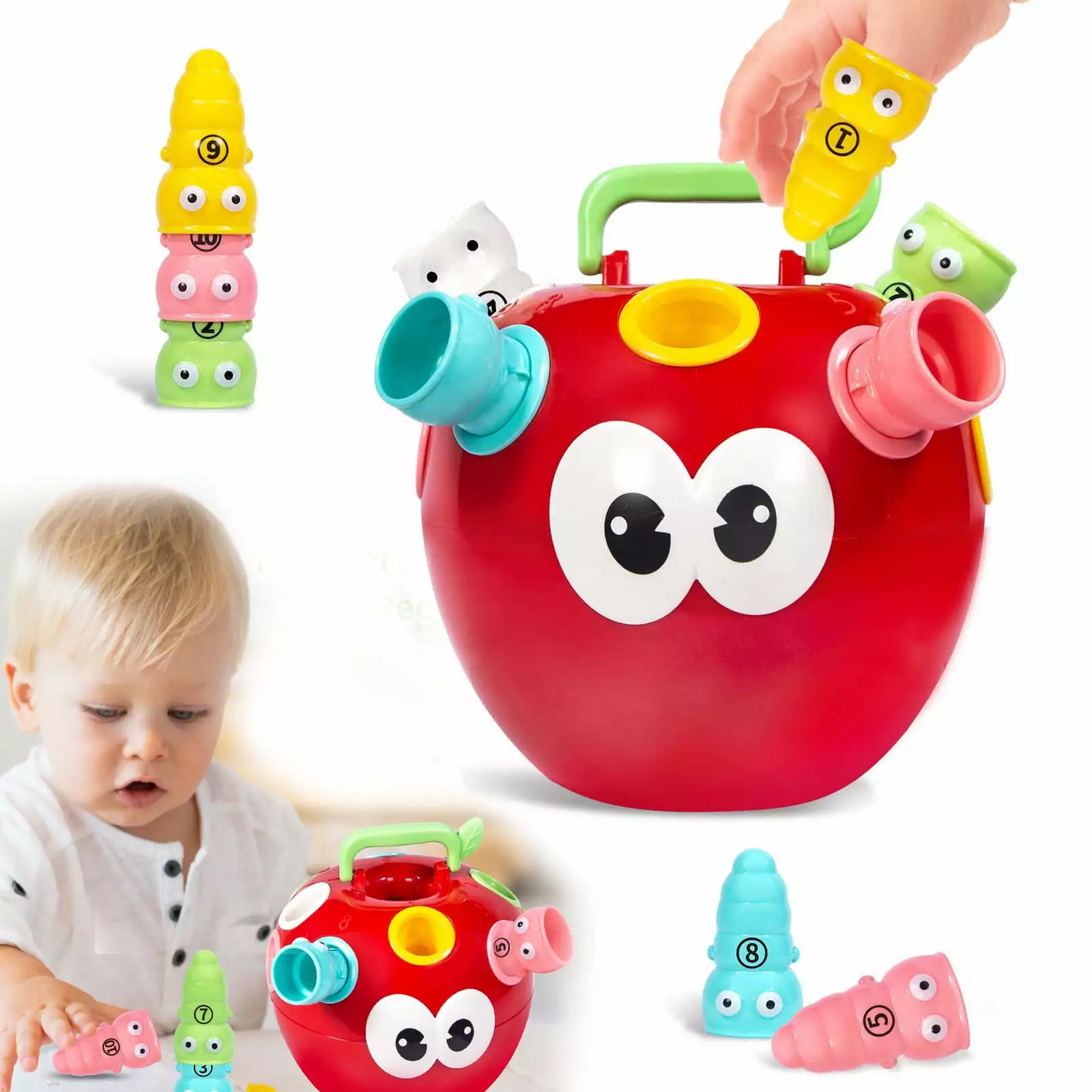 Fun Little Toys Montessori Toys for 1 Year Old Boys and Girls Montessori Shape Color Sorting Apple Developmental Toys Gifts for Fine Motor Skill Educational Toys