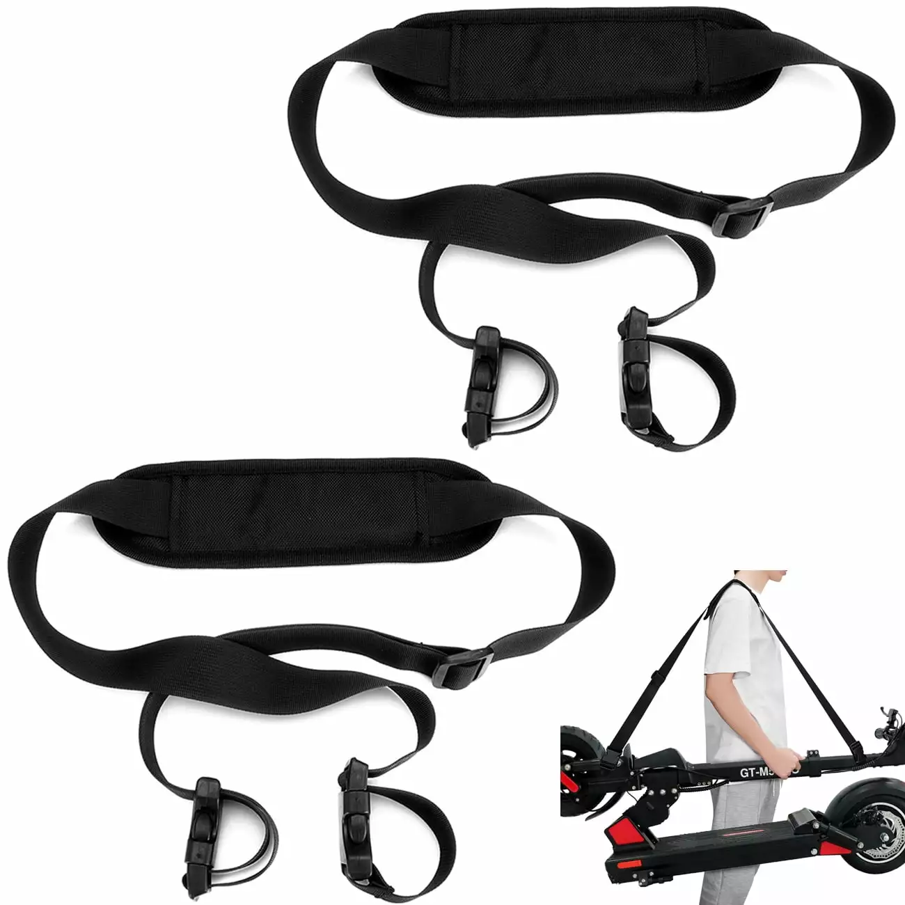 GOGHOST 2 Pack Kick Scooter Shoulder Strap .Adjustable Kick Scooter Straps and Extra-Thick Anti-Slip Shoulder. Carrying Strap for Beach Chair. Balance Bikes.Kids Bike.Foldable Bikes.Ski Board