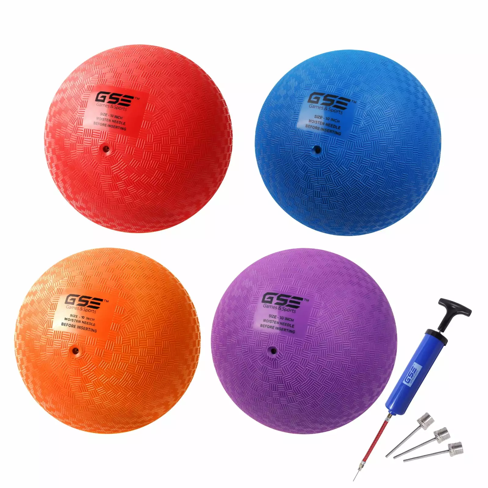 GSE Games & Sports Expert 10 Classic Inflatable Playground Balls. Practice Kickball. Bouncy Dodgeball with Pump for Schools. Gymnasiums. Yoga Exercises. Outdoor Ball Game - 4 Pack Multi Color