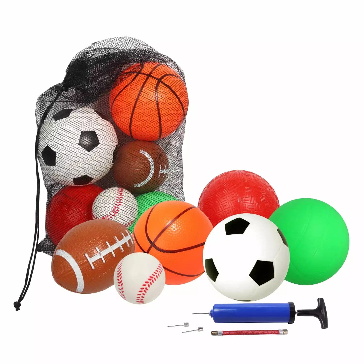 GSE Games & Sports Expert Set of 6 Mini Soft Sport Balls Set with Pump and Mesh Ball Bag. Included Soccer Ball. Basketball. Volleyball. Football. Baseball and Playground Ball for Kids&Toddlers