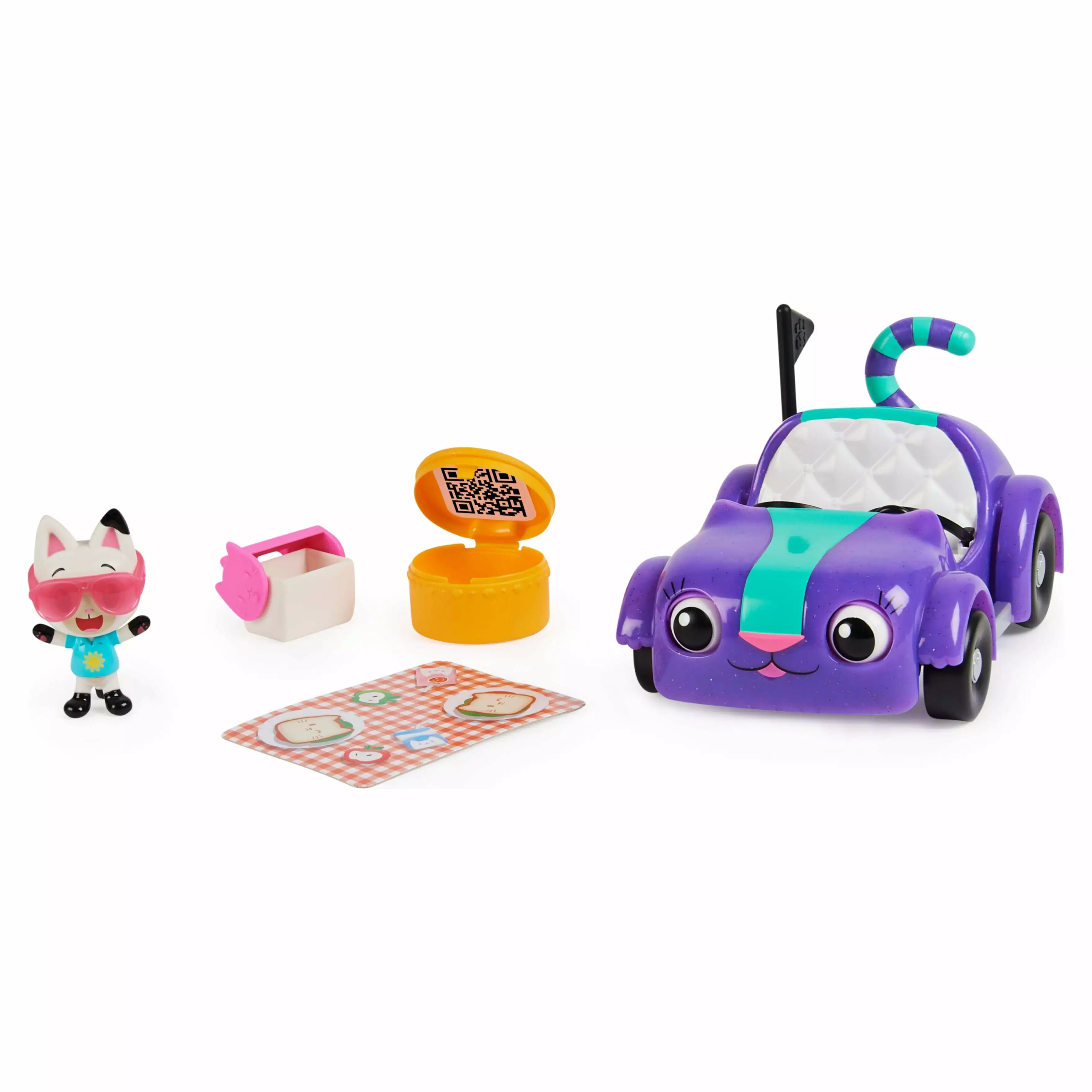 Gabby's Dollhouse. Carlita Toy Car with Pandy Paws Collectible Figure and 2 Accessories. Kids Toys for Ages 3 and up