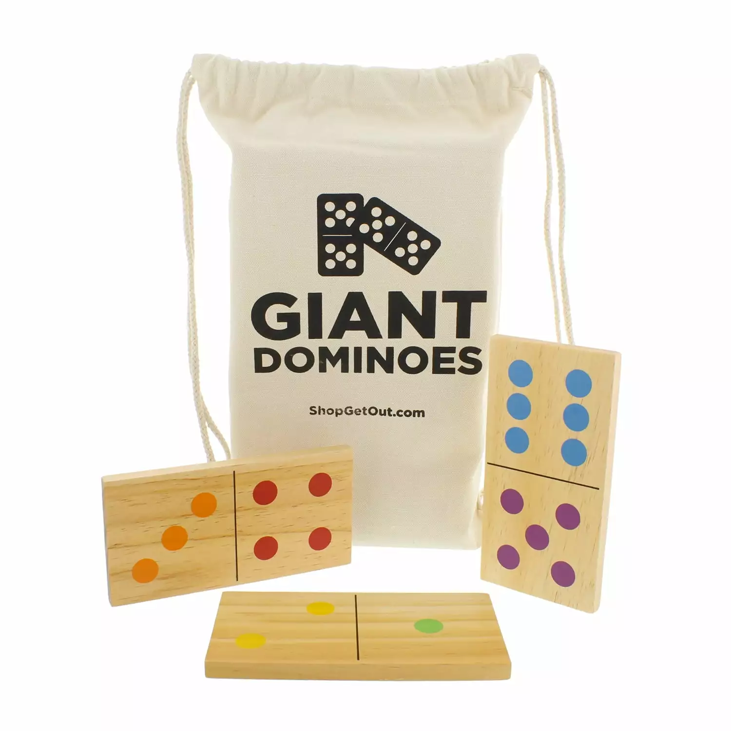 Giant Wooden Dominoes 28-Piece Jumbo Set Natural Wood & Color Numbers