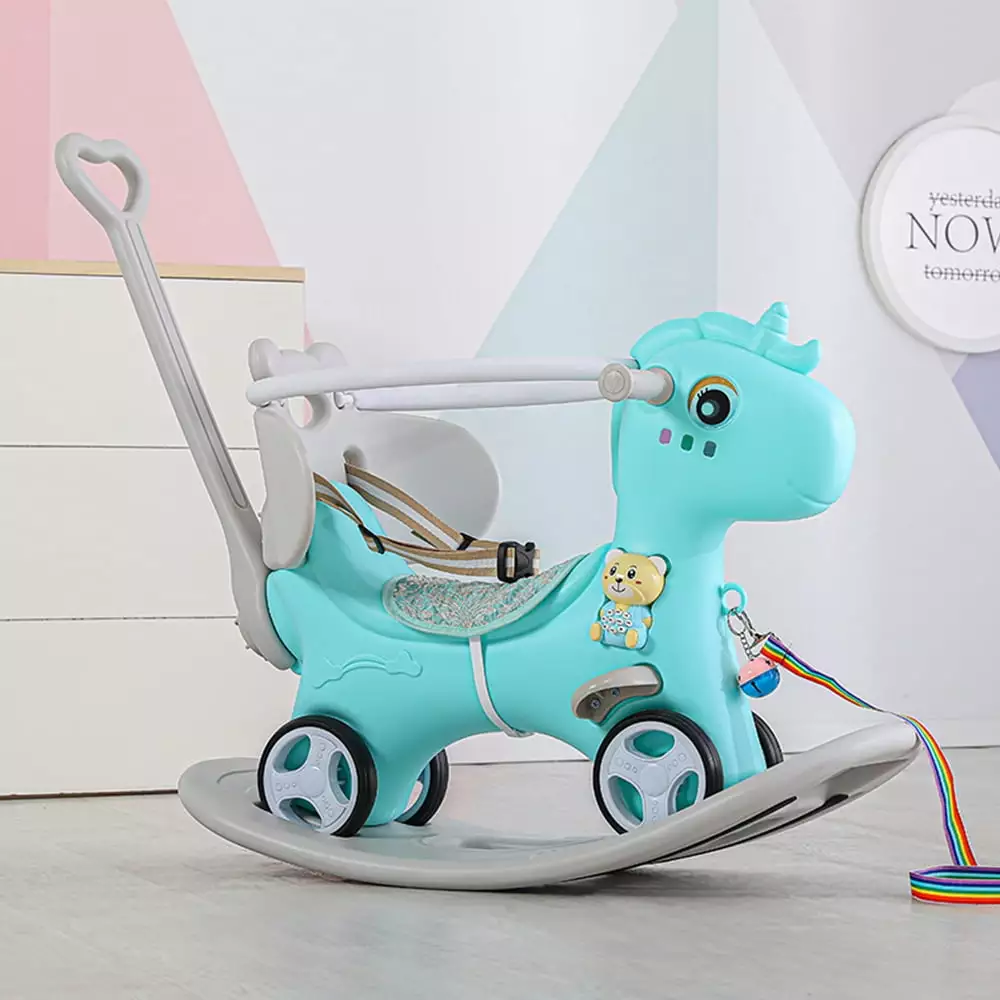 Glavbiku Unisex 26.7 L Toddler Rocking Horse. Unicorn Kids Balance Bike with Push Handle.Blue Small