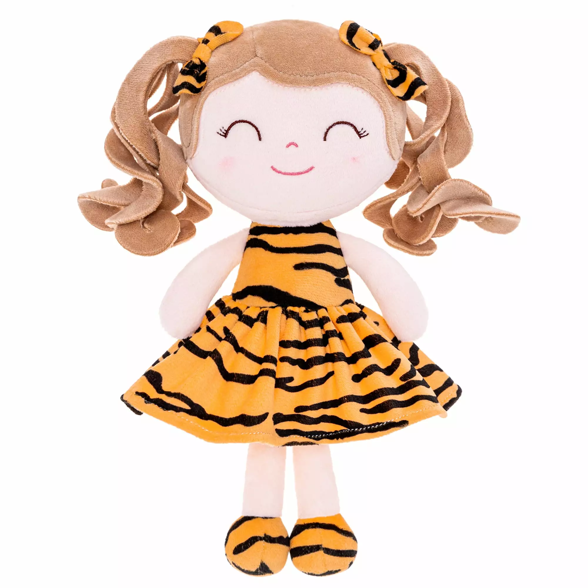 Gloveleya Baby Toy Plush Figure Curly Hair Dolls Soft Toys Light Skin Tiger Dress 9 Inches