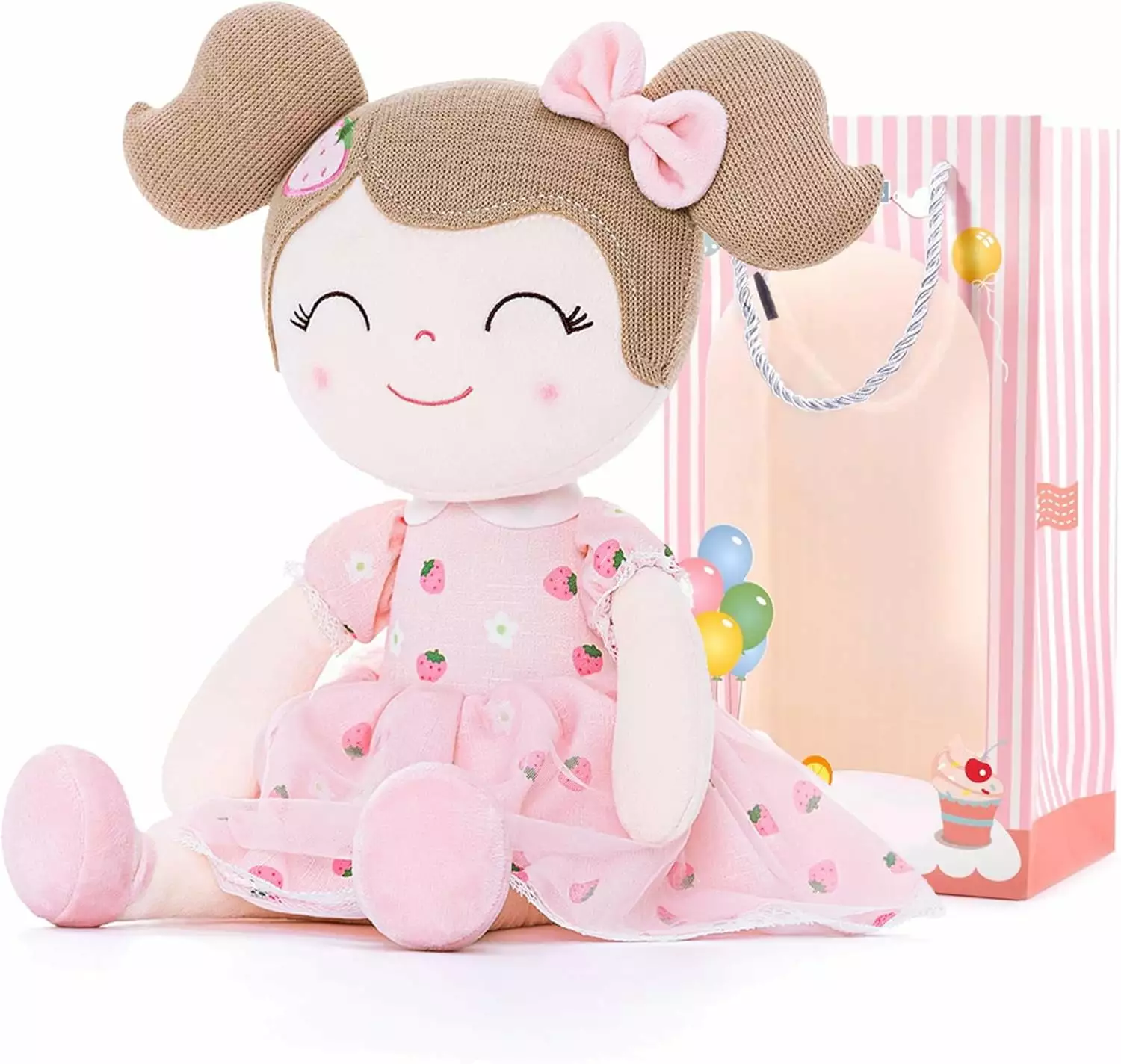 Gloveleya Plush Dolls Strawberry Doll Baby Girl Gifts Soft Girl Toys Pink 16