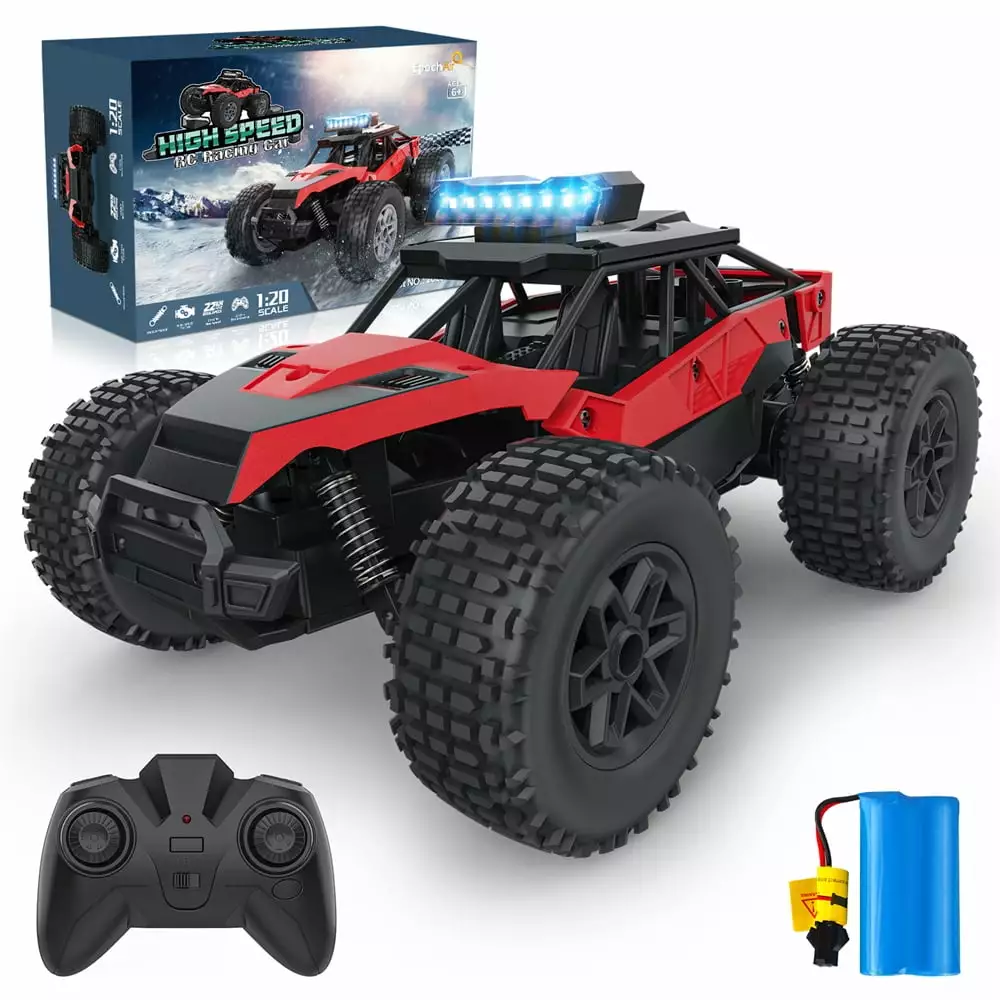 Growsly 1:20 Scale Remote Control Toy Car. 2WD High Speed 30 Km/h All Terrains Off Road RC Car Truck for Adults and 5-12 Years Old Kids. Red