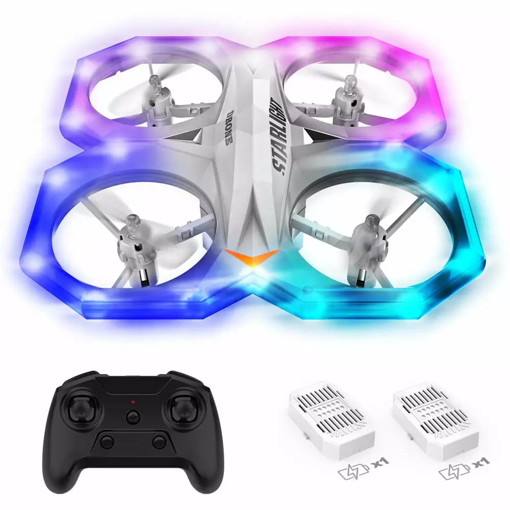 Growsly Mini Drone. RC Quadcopter with Multi-Color LEDs and Extra Battery for 5-12 Kids and Beginners. White