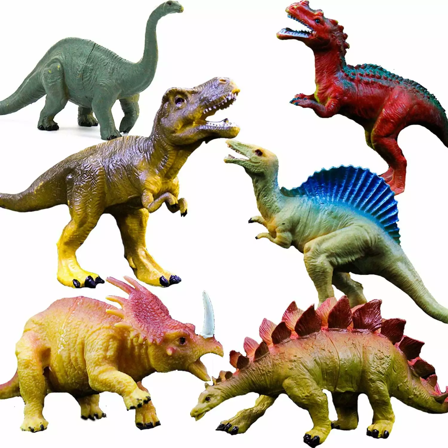 GuassLee 6 Pack 7 Plastic Realistic Dinosaur Figure Toys. Kids and Toddler Education