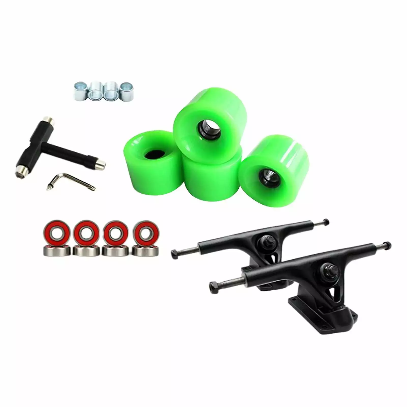 HAOSU 7' Skateboard Trucks Bridge Hanger Abec-11 Bearings Wheels Part Green