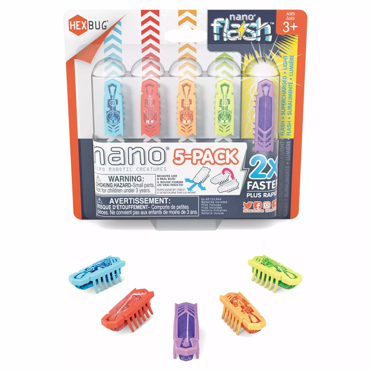 Hexbug 5 Pack Nanos & Flash Nano-Sensory Vibration Toys for Kids & Pets STEM