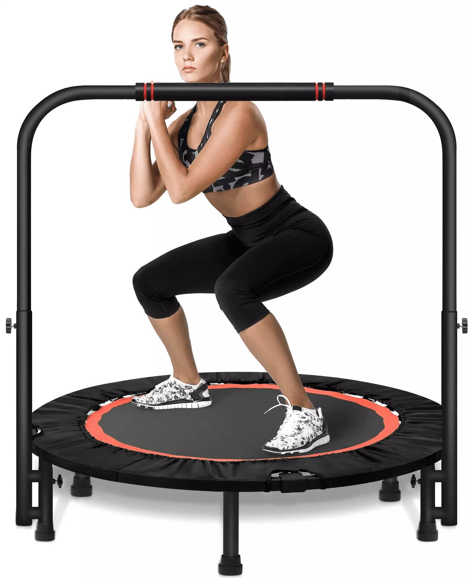 HONGGE 40 Fitness Mini Trampoline. Exercise Rebounder Foldable with Adjustable Handle Max Load 440lbs