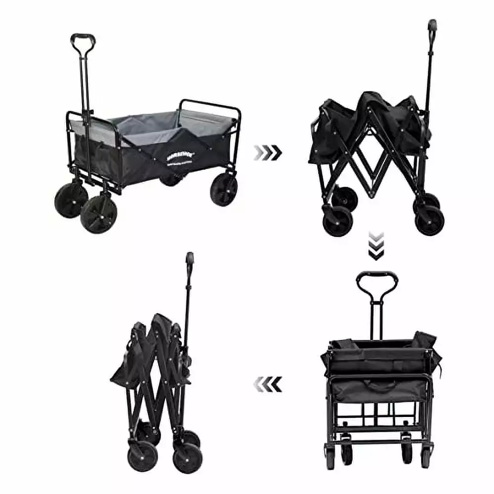 HORSESHOE Heavy Duty Max. Load 300LBS Collapsible Folding Utility Wagon Carts w/Flat Free Tires. Safety Belt & Folded Storage Bag for Sporting Camping Shopping Travel Picnic (Black)