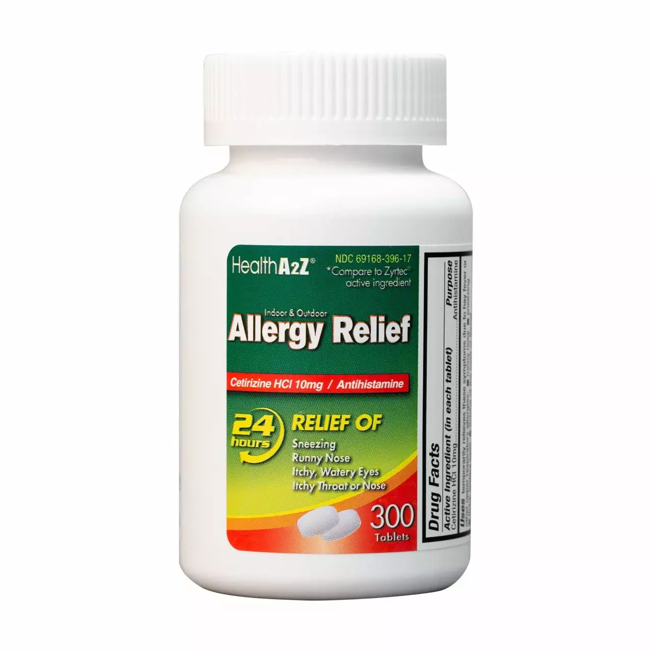 HealthA2Z? Allergy Relief | 300 Tablets | Cetirizine 10mg | All Day Allergy | Indoor & Outdoor | Relief from Itchy Throat. Sneezing. Runny Noses