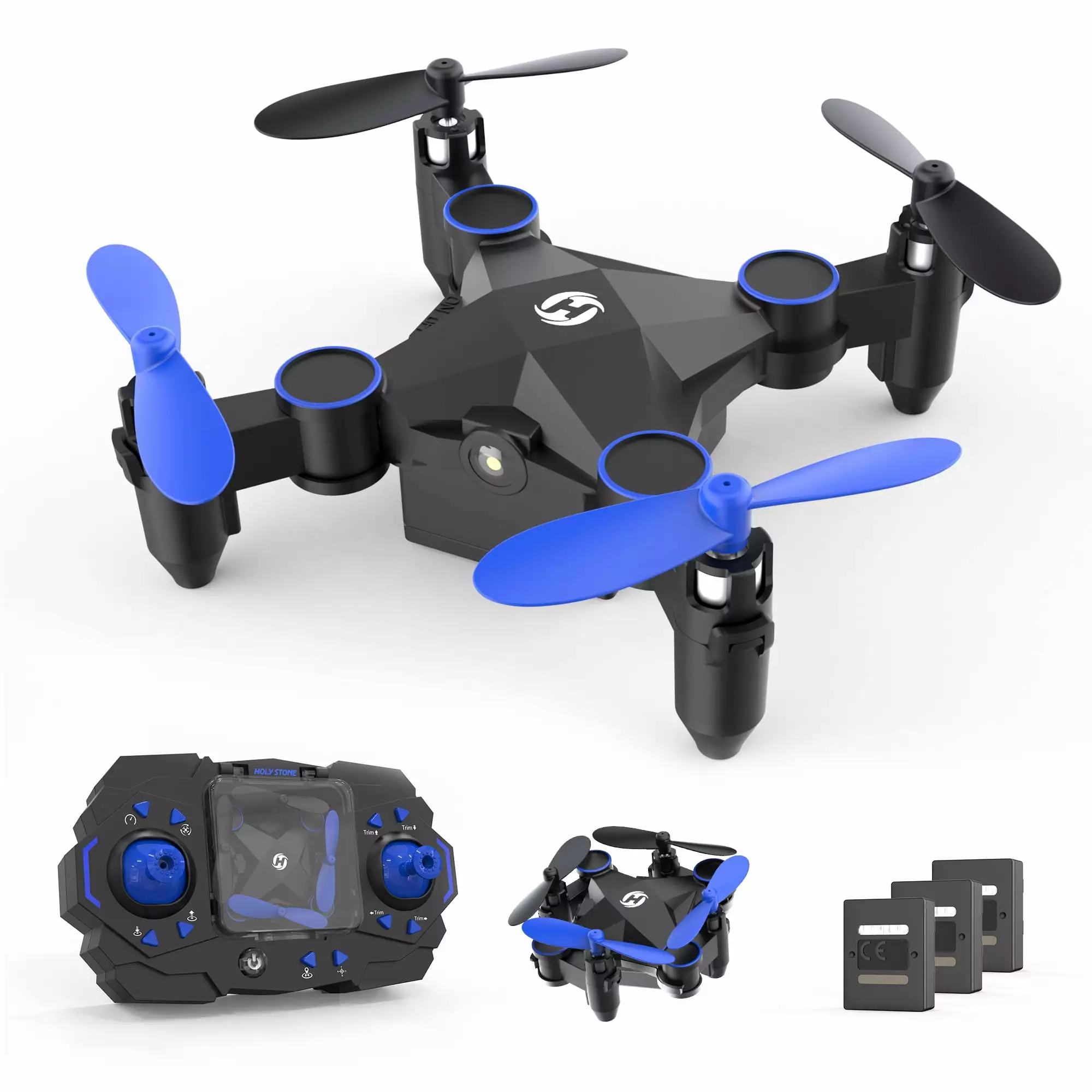 Holy Stone HS190 Foldable Mini Nano RC Drone for Kids - Portable Pocket Quadcopter. Easy-to-Fly Drone for Beginners. 3 Batteries. Blue