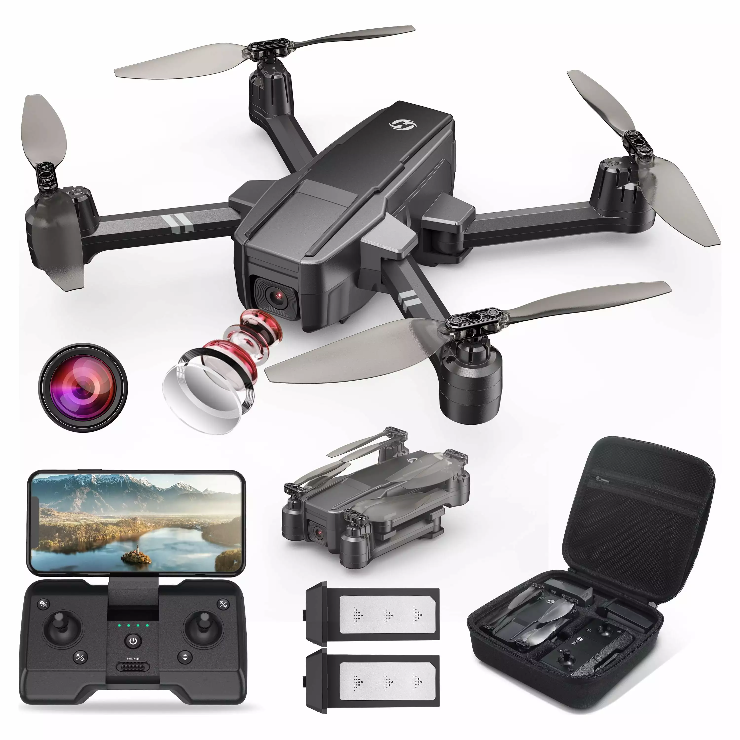 Holy Stone HS440 Drone with 1080P Camera for Adults. Foldable FPV RC Quadcopter Drone with Auto Hover. Gravity Sensor and 2 Batteries for Play Outdoor