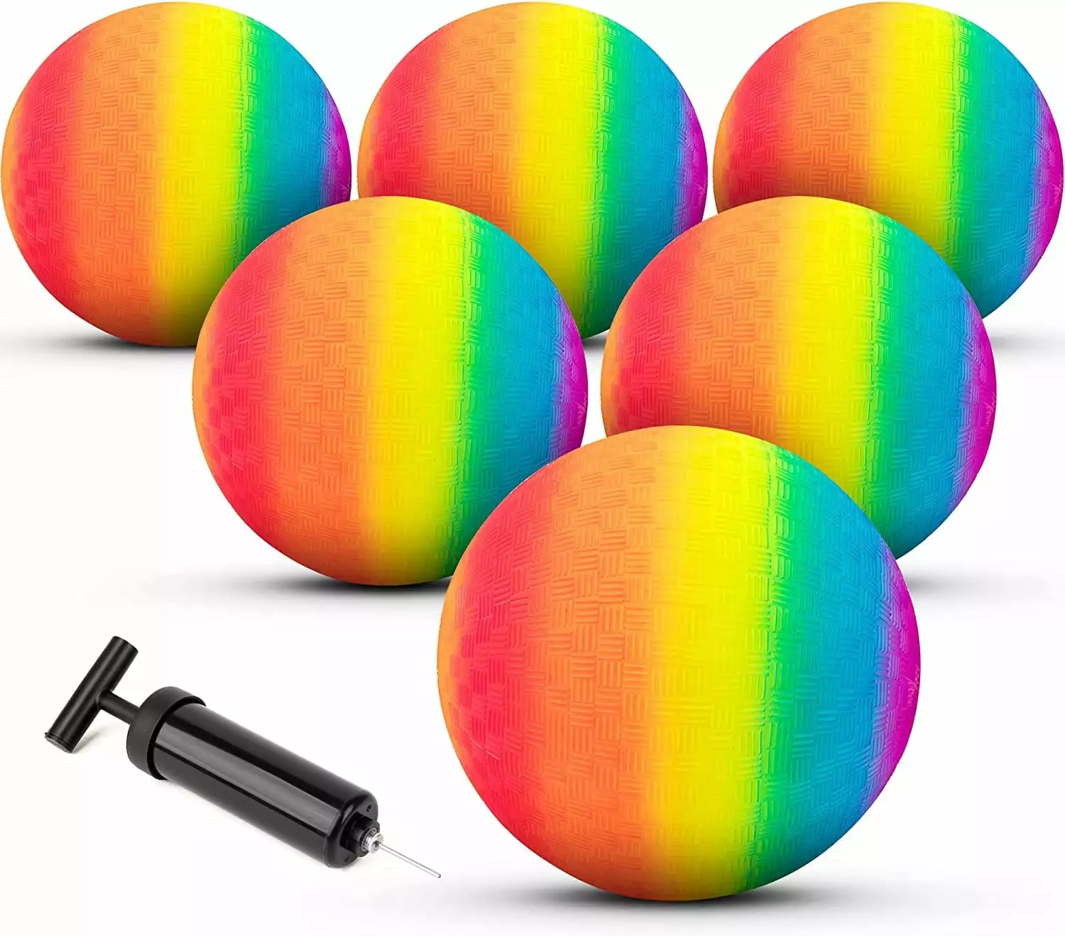 Homotte 6 Pcs Rainbow Playground Balls for Kids. 5 inch Kickball Dodgeball Handball Set for Indoor & Outdoor Activities with Hand Pump