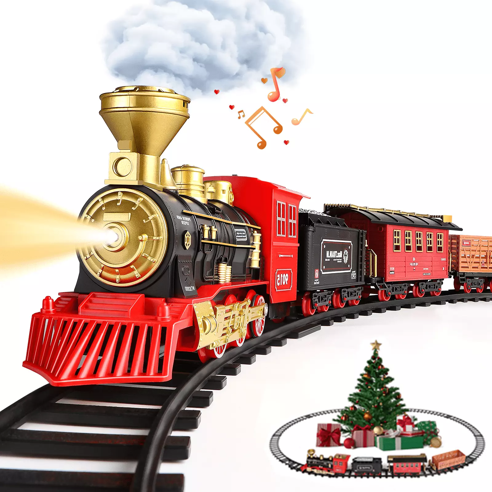 Hot Bee Train Set for Kids.with Steam Locomotive Engine. Cargo Car and Long Track for Toddlers. Train Toys with Steam. Light and Sounds. Christmas Gift for Kids. Boys & Girls 3-12 Years