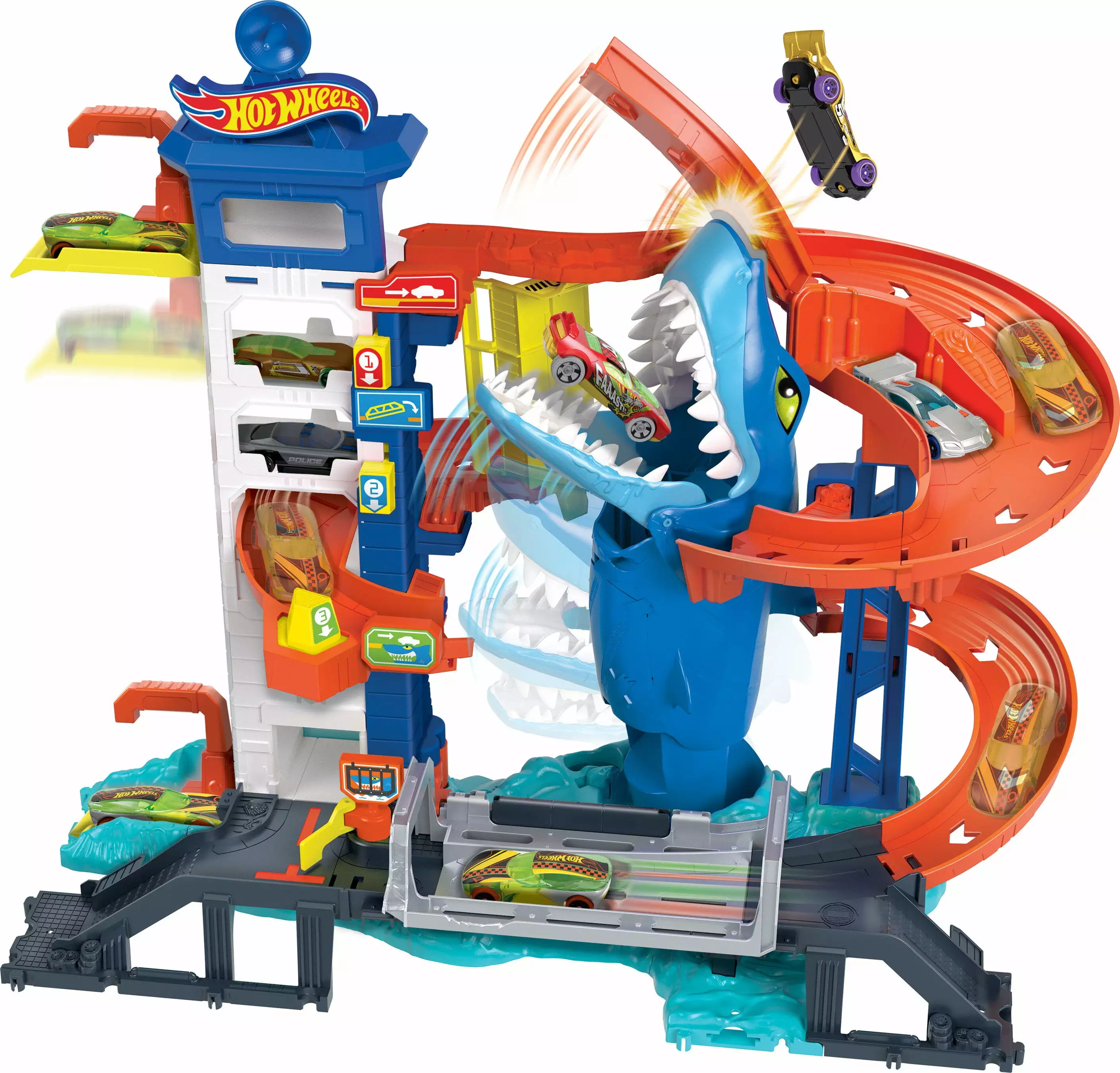 Hot Wheels City Attacking Shark Escape Playset with 1 Toy Car in 1:64 Scale