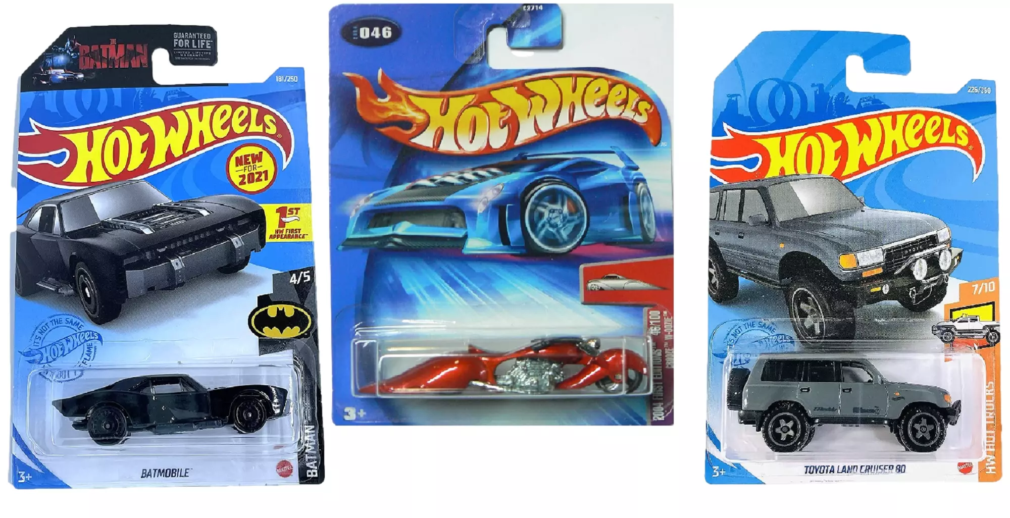 Hot Wheels Die-Cast Collectible Cars Set of 3; Crooze W-oozie. Toyota Land Cruiser 80. Batmobile 1:64 Scale