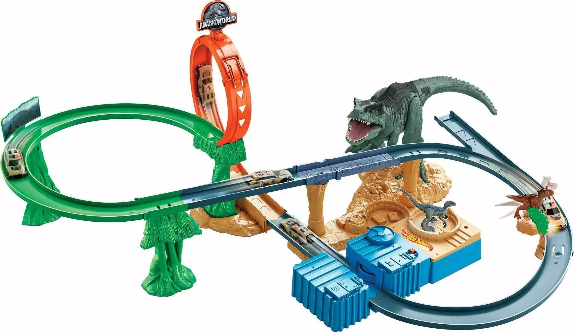 Hot Wheels Jurassic World Clash 'n Crash Track Set with Booster & 1 Toy Car in 1:64 Scale