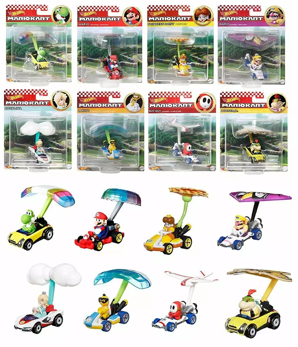 Hot Wheels Mario Kart Gliders. 1:64 Scale Die-Cast Character Toy Car (Set of 8)