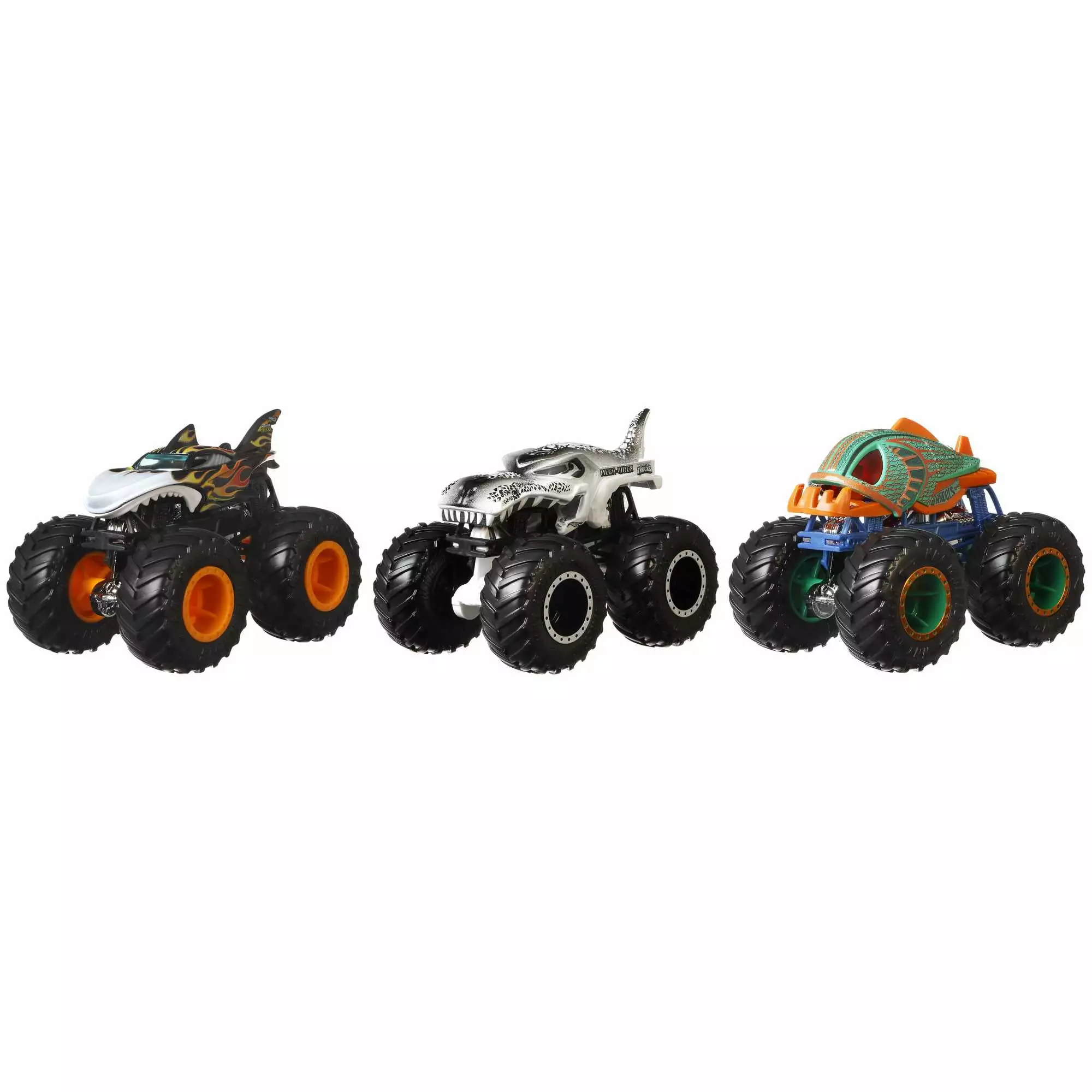 Hot Wheels Monster Trucks Set of 3 Toy Trucks: Shark Wreak. Piran-ahh & Mega-Wrex