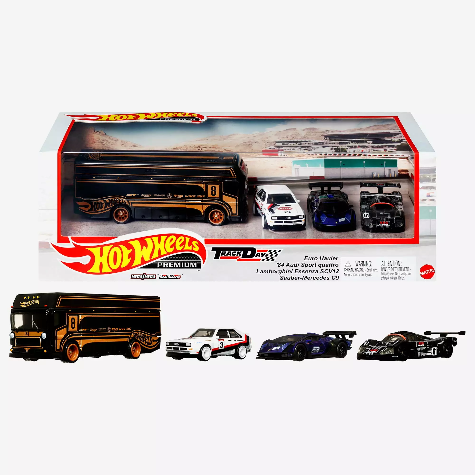 Hot Wheels Premium Collector Display Set: 3 Toy Cars & 1 Team Transport Truck (Styles May Vary)