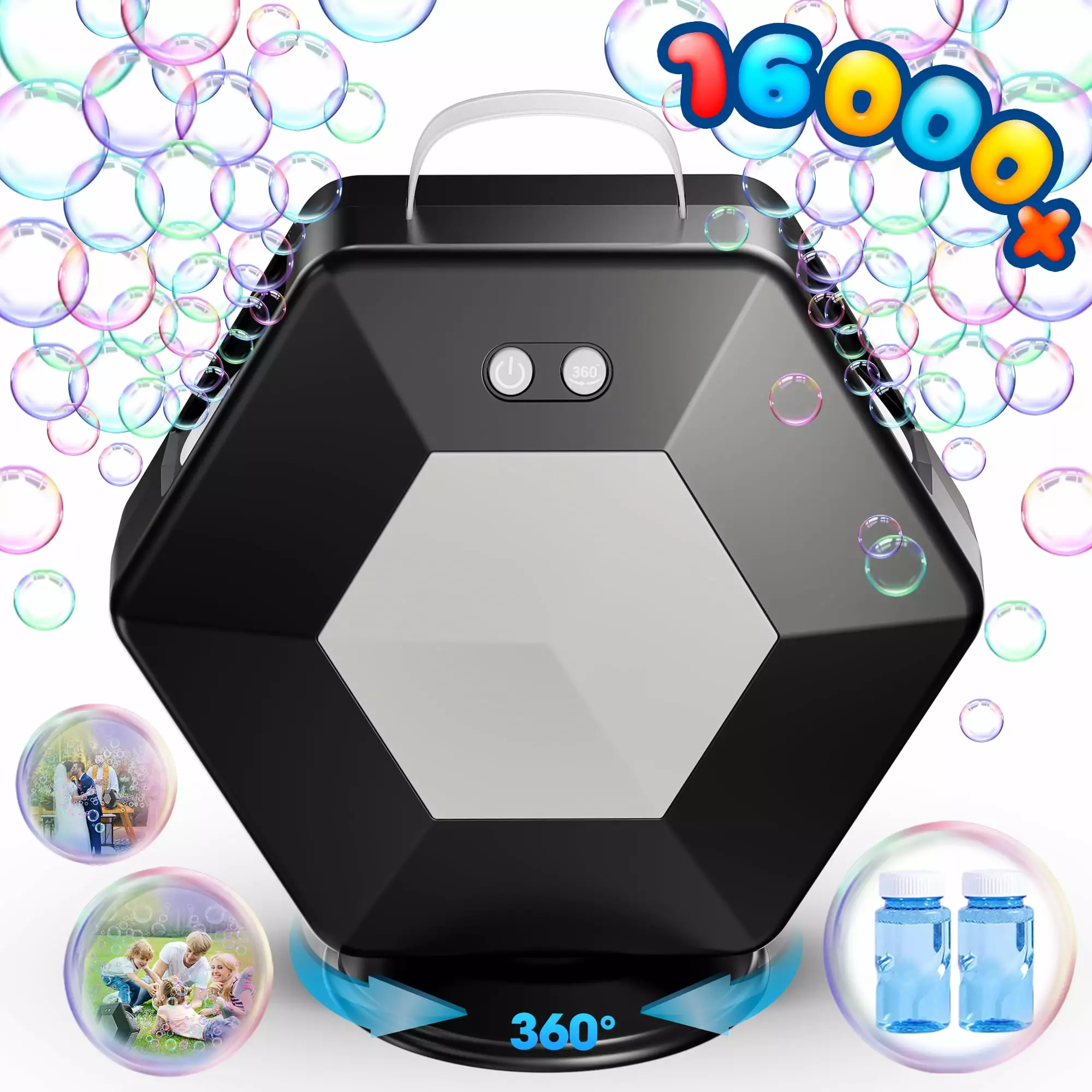 HotBee Bubble Machine. Automatic Bubble Blower with 16000+ Bubbles/Min. Portable Bubble Machine for Kids Toddlers. 360?? Rotatable Bubble Maker. Outdoor Toys for Parties. Birthday. Wedding.Christmas