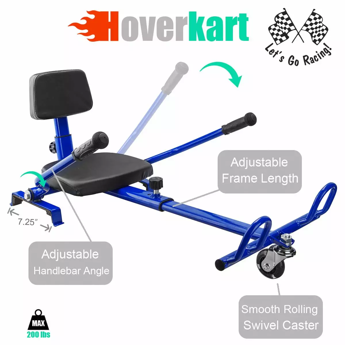 Hover Kart Go Kart Adjustable Attachment for 6.5 Hoverboard. Blue