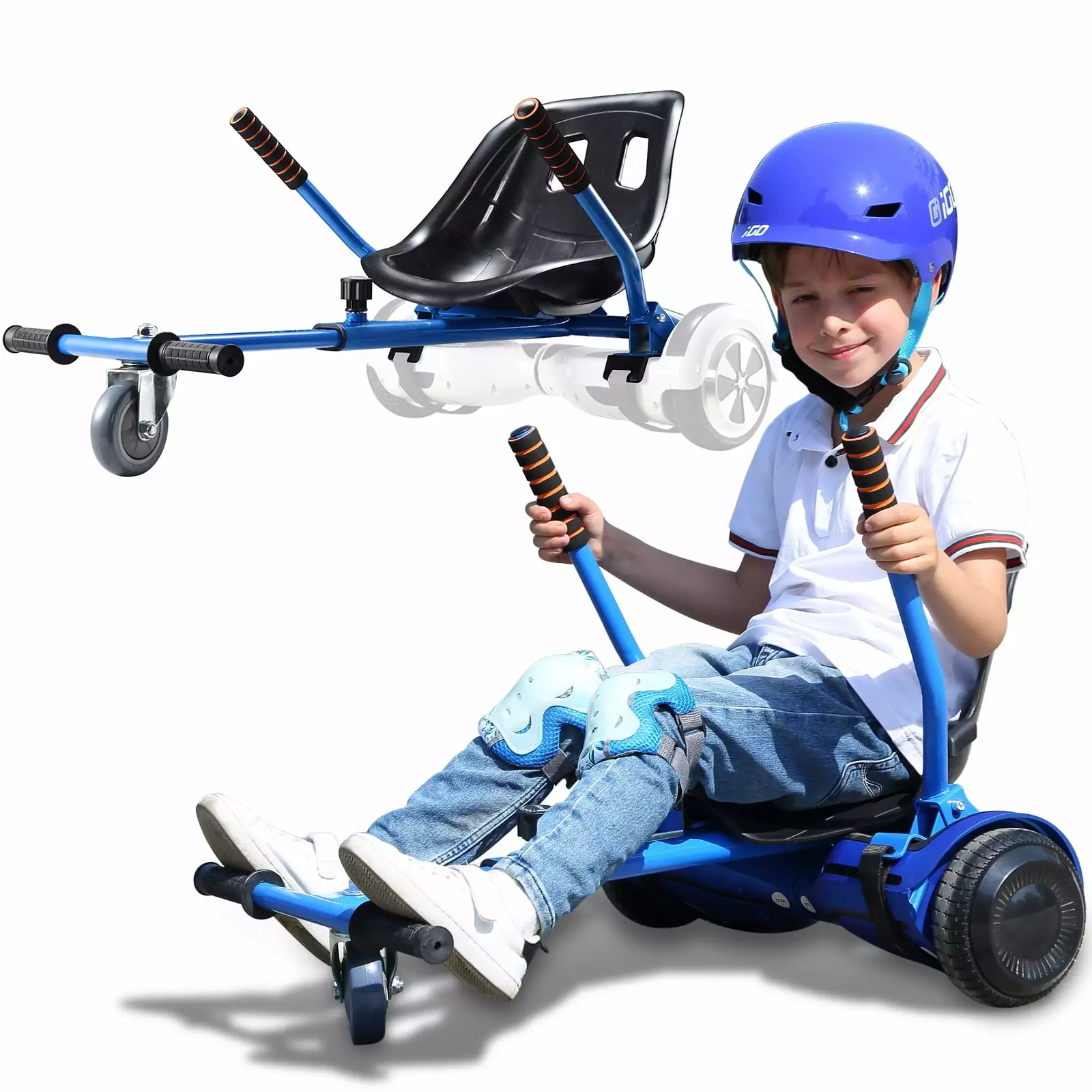 Hoverboard go kart. hoverboard carts. seat Attachment for 6.5-10 Hoverboards. go kart conversion kit. Accessory for self Balancing Scooter. Blue